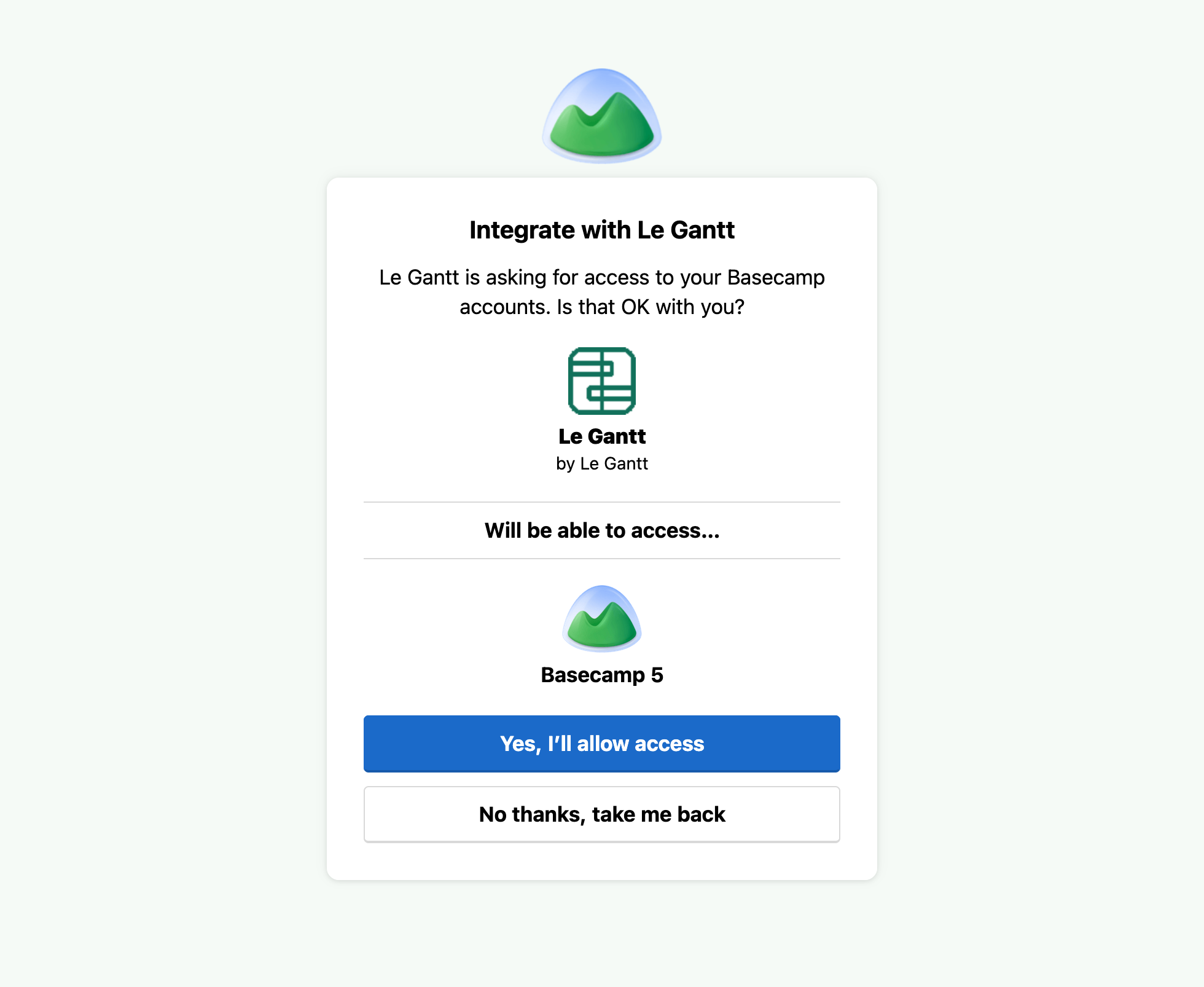 Authorize access to Basecamp